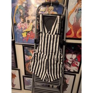 Blackheart Black and White Striped Short Overalls Sz S